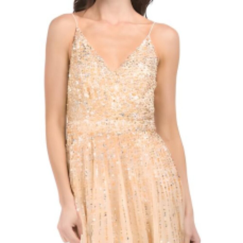 MAC DUGGAL Sequined Ombre Stripe A-line Gown